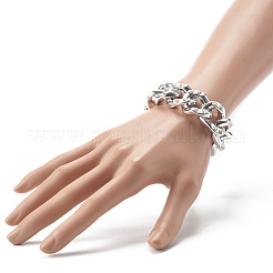 Ccbプラスチックラインストーンカーブチェーンブレスレット  304ステンレススチールゲートリング付き  銀  8-5/8インチ（22cm）&nbsp;BJEW-JB06439