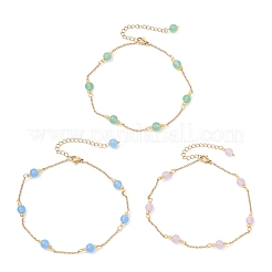 3 pieza de tobilleras de cadena de cable de acero inoxidable 304 y jade natural de Malasia&nbsp;AJEW-AN00701