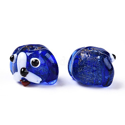 手作りゴールドパウダー入りランプワークビーズ  犬  ブルー  11~12x15~17.5x14~15.5mm  穴：1.6~1.8mm&nbsp;LAMP-L079-03E