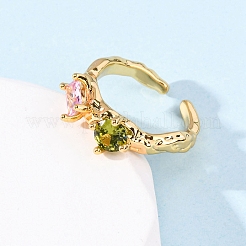 Manschettenringe aus Messing mit Mikropavé-Zirkonia für Damen&nbsp;RJEW-F191-01G-01