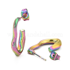 304ステンレススチールCシェイプスタッドピアス  女性用ウェーブラップハーフフープピアス  イオンプレーティング（ip）  ミックスカラー  23.5x16x3.5mm  ピン：0.8mm&nbsp;EJEW-P197-03M