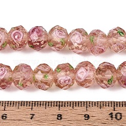 手作りの蓄光ビーズの連売り  ロンデル  インナー花と  多面カット  ダークサーモン  9~10x7~8mm  穴：1~1.6mm  約40個/連  12.01インチ（30.5cm）&nbsp;LAMP-N037-01C