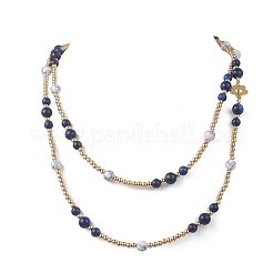Круглые ожерелья из натуральных бусин лазурита и синтетического говлита&nbsp;NJEW-JN05907-02