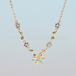 Colliers pendentifs en laiton pavé de zirconiums cubiques en forme de fleur et de nœud papillon pour femmes&nbsp;WGA7CA3-01