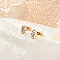 Orecchini a bottone con strass in acciaio inossidabile 304 per donna&nbsp;EJEW-M068-03G-01
