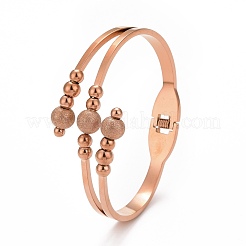 Bracciale aperto con perline a sfera in acciaio inossidabile 201&nbsp;BJEW-G648-05RG