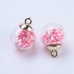 ガラスボールペンダント  ccbプラスチック  ラウンド  ゴールドカラー  ピンク  21x16mm  穴：2mm&nbsp;GLAA-G052-01G