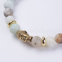 Bracelets extensibles en perles d'amazonite de fleurs naturelles&nbsp;BJEW-E325-D01-F