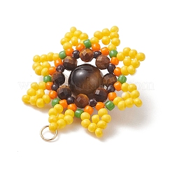 Круглые подвески из натурального тигрового глаза и стеклянных бусин&nbsp;PALLOY-MZ01135