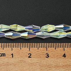 透明な電気メッキガラスビーズ  ABカラーメッキ  多面カット  双円錐形  透明  8x4mm  穴：0.8mm&nbsp;X1-GLAA-K064-05A-AB03