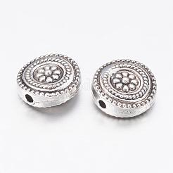 Tibetischen Stil Legierung flach rund mit Blumen Perlen&nbsp;X-TIBEB-5686-AS-FF