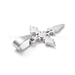 変色しない304ステンレススチールペンダント  レーザー切断  クロス  ステンレス鋼色  20x15.5x1.5mm  穴：3.5x7mm&nbsp;STAS-L216-31P