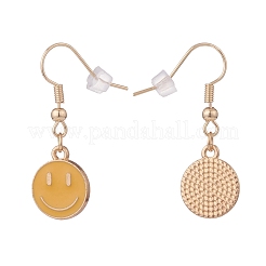 Плоские круглые серьги с подвесками из эмали с улыбающимся лицом EJEW-JE04860