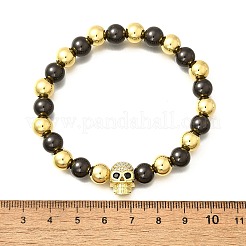 Латунные микро-паве кубические циркониевые бусины эластичные браслеты для женщин и мужчин BJEW-H201-01C-GB