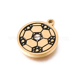 304ステンレススチールエナメルラインストーンペンダント  サッカーのチャーム  イオンプレーティング（ip）  18KGP本金メッキ  15x13x2mm  穴：1.5mm&nbsp;STAS-E531-20G