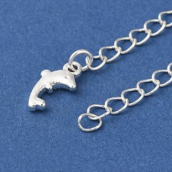 ラックメッキ真鍮エンド、チェーンとチャーム付き  長持ちメッキ  鉛フリー＆カドミウムフリー  イルカ  銀  63mm&nbsp;KK-F873-08S