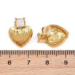 Ohrstecker in Herzform aus Edelstahl 304 mit einem einzelnen Zirkonia im Pavé-Fassung für Damen&nbsp;SA-CBAB549-04G