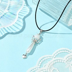 アクリル模造真珠とガラス合金の翼天使ペンダントネックレス  ワックスコットンコードネックレス  アンティークシルバー  17.32インチ（44cm）&nbsp;NJEW-MZ00052