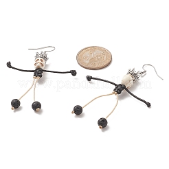4 par de pendientes colgantes de esqueleto trenzado de roca de lava natural y turquesa sintética de 4 colores&nbsp;EJEW-TA00226