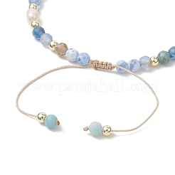 Натуральные круглые натуральные бусины агата плетеные браслеты из бусин для женщин BJEW-JB11658-04