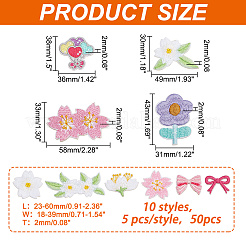 50 шт. 10 шт. самоклеящиеся нашивки на ткань с компьютерной вышивкой в виде цветка/банта/сердца DIY-AR0003-20