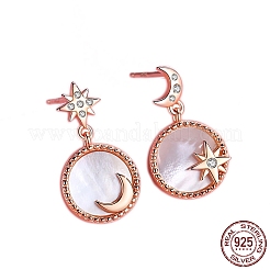 Orecchini asimmetrici con conchiglia naturale luna e stella con zirconi chiari&nbsp;MOST-PW0001-061G