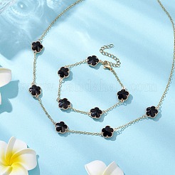 Ensembles collier et bracelet à maillons en verre de fleur de prunier&nbsp;SJEW-JS01293-02
