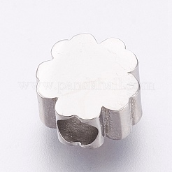 304ステンレススチールヨーロピアンビーズ  大穴ビーズ  ラインストーン付き  花  ステンレス鋼色  クリスタル  11x7mm  穴：4mm&nbsp;X-STAS-O097-101B