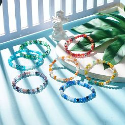 7шт 7 цвета побрякушки круглые стеклянные бусины стрейч браслеты набор&nbsp;BJEW-JB07747