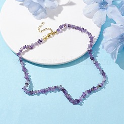 天然アメジストチップビーズネックレス  ゴールドカラー  15.94~15.98インチ（40.5~40.6cm）&nbsp;NJEW-JN04616-06