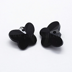 クリアガラスペンダント  多面カット  蝶のチャーム  ブラック  12x15x8mm  穴：1.5mm&nbsp;GLAA-P037-02-15
