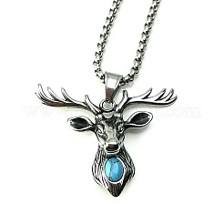 Ожерелья с подвеской в виде головы оленя из нержавеющей стали с паве из синтетической бирюзы для уличной моды CM8612