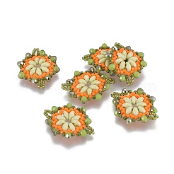 MIYUKI＆TOHO手作り日本のシードビーズリンク  織機模様  花  ダークオレンジ  24~25.6x19~19.2x3.2~3.6mm  穴：1.5~1.6mm&nbsp;SEED-E004-H07
