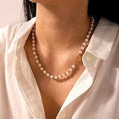 Европейские ожерелья из искусственного жемчуга 5.7 мм круглой формы и бусин из нержавеющей стали для женщин&nbsp;ET2024