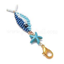 Подвески в виде рыбьих стеклянных семян и синтетической бирюзы с морскими звездами&nbsp;HJEW-MZ00355