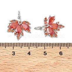 シェグレース 真鍮製マイクロパヴェ キュービックジルコニアペンダント  秋の葉のチャーム  カドミウムフリー＆ニッケルフリー＆鉛フリー  レッド  プラチナメッキ  17x16x3mm  穴：3.5mm&nbsp;XGRQ3D910-496P