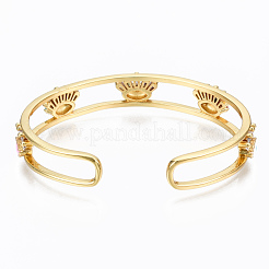 Браслеты-манжеты с прозрачным кубическим цирконием из латуни с микропаве&nbsp;BJEW-T018-14G-NF