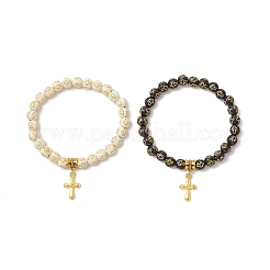 2шт 2-х цветные браслеты с подвесками из сплава BJEW-JB12081