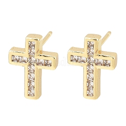 Серьги-гвоздики в форме креста с микропаве из прозрачных кубических цирконий из латуни&nbsp;EJEW-F400-22B-G