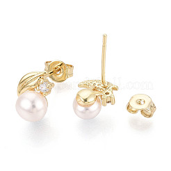 Серьги-гвоздики из латуни с микропаве из прозрачных кубических цирконий&nbsp;PEAR-N020-WX02