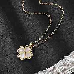 Латунный кубический циркониевый стеклянный кулон в виде клевера кошачий глаз ожерелья для женщин NJEW-S448-07G