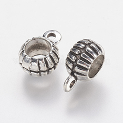 チベットスタイルの合金チューブベイル  ループベイル  ロンデル  アンティークシルバー  11x7.6x5.5mm  穴：1.5mm  内径：5mm&nbsp;X-PALLOY-F202-26AS
