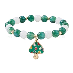 Bracciale elasticizzato con perline cat eye imitazione resina con ciondoli smaltati in lega di funghi&nbsp;BJEW-JB09571