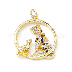 Ottone micro spianare pendenti zirconi, anello con ciondolo leopardo/ghepardo, oro, 22.5x19.5x3.5mm, Foro: 3 mm