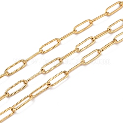 304 acero inoxidable cadenas de clips, con carrete, soldada, galjanoplastia del vacío, real 18k chapado en oro, 12x4.5x1mm, 10.93 yarda (10 m) / rollo