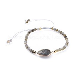 Braccialetti di perline intrecciati in labradorite naturale regolabili, con accessori di ottone, sfaccettato, 2-1/8 pollice (5.4 cm)