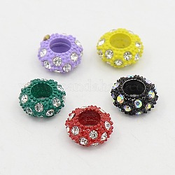 Painted Alloy Rhinestone European Beads, Large Hole Beads, Rondelle, Mixed Color, 10x6mm, Hole: 4.5mm