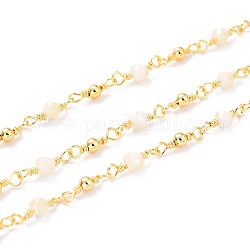 Chaînes de perles de verre faites à la main de 3.28 pied, avec les accessoires en laiton, soudé, Plaqué longue durée, rondelle ronde & facettée, or, lien rondelle: 12x4mm, lien rond: 11.5x3mm