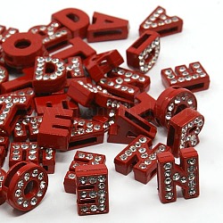 Alloy Rhinestone Initial Slide Charms, Letter Beads, Red, 11.5~12x7.5~10x4.5~5mm, Hole: 1x7mm