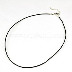 Leather Cord Necklace Making, with Zinc Alloy Lobster Claw Clasps and Brass Findings, Nickel Free, Platinum Metal Color, Black, 47~48cm(18.5~19 inch)